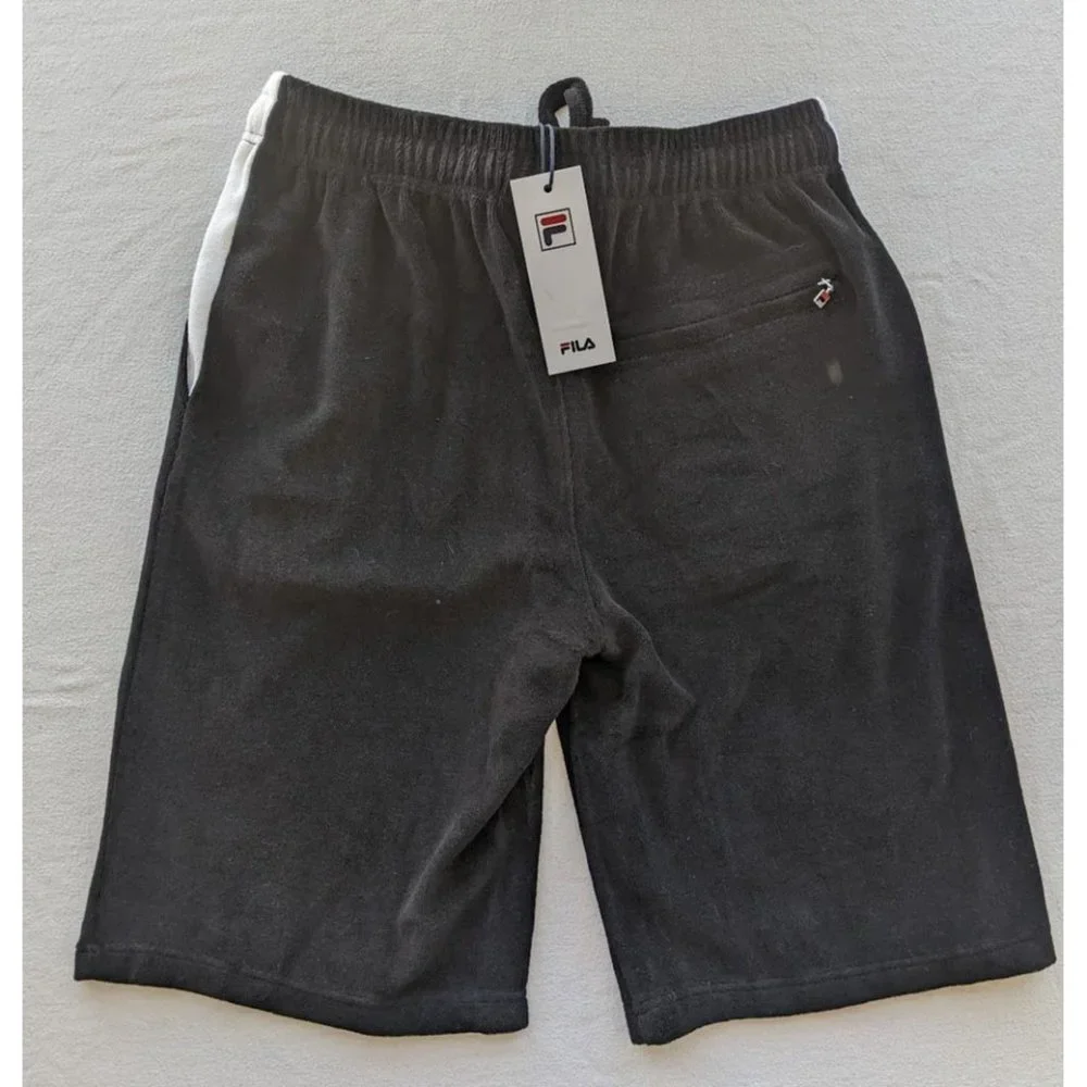 Men's FILA Gabe French Terry Shorts Size Small Black White‎ Drawstring Long NEW